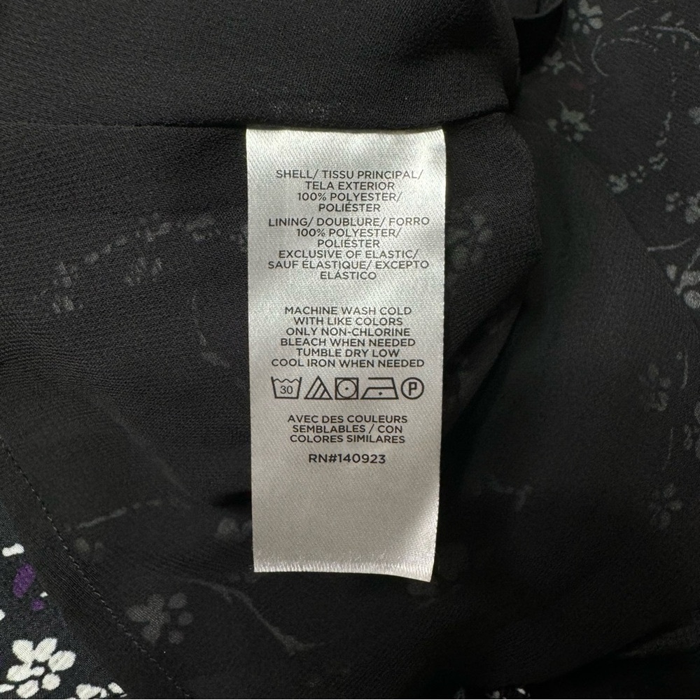 LOFT Paisley Smocked Flared Long Sleeve Floral Dress Black Purple White 8 - Picture 13 of 13